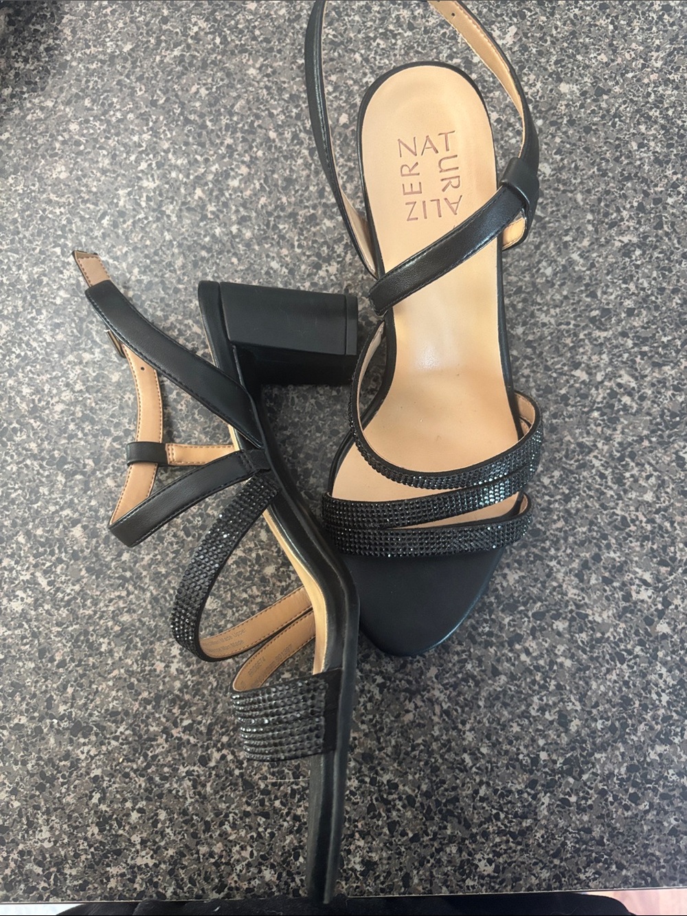 Naturalizer Black Rhinestone Strappy Block Heel Sandals